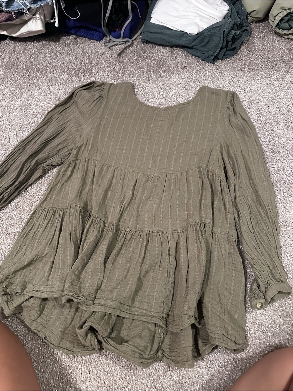 American Eagle Outfitters Olive Tiered Peasant Blouse